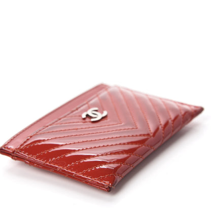 Chanel Patent Quilted Chevron Card Holder Red 6 of 13