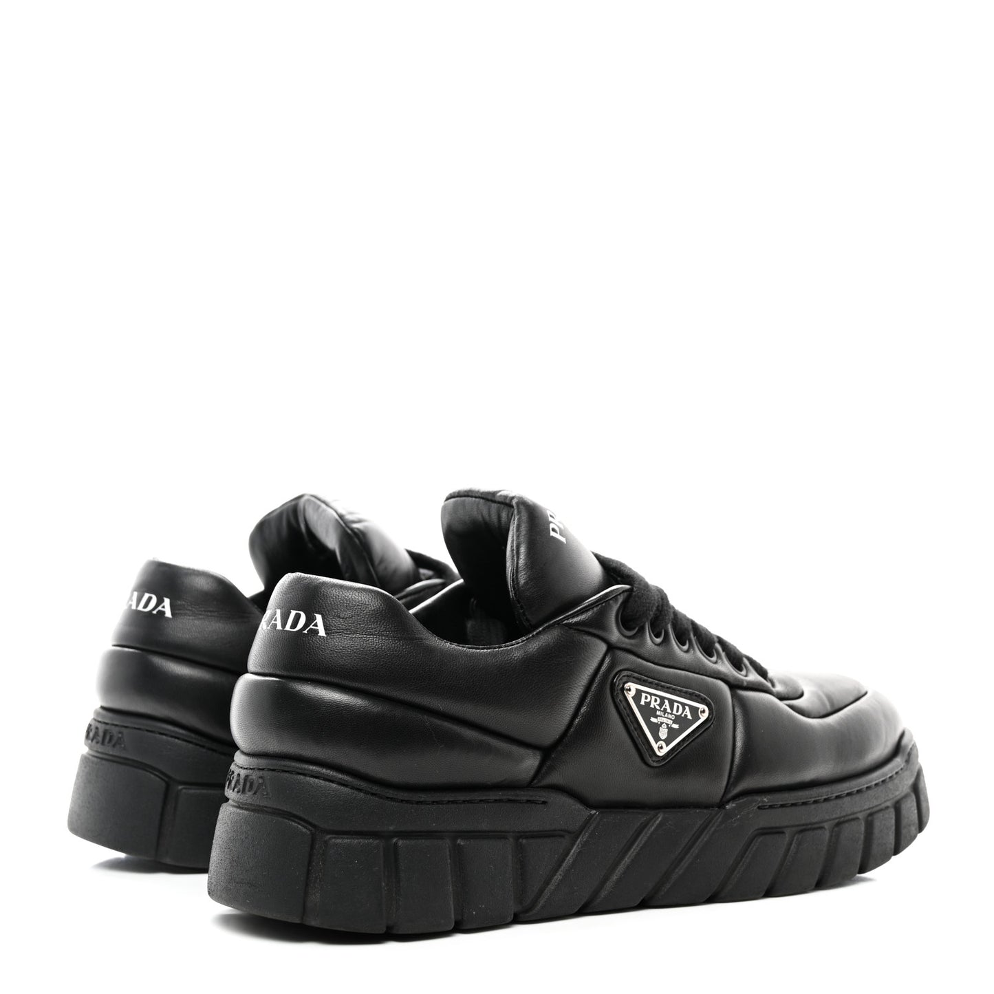 Nappa Soft Metal Triangle Logo Womens Padded 30mm Sneakers 39.5 Black
