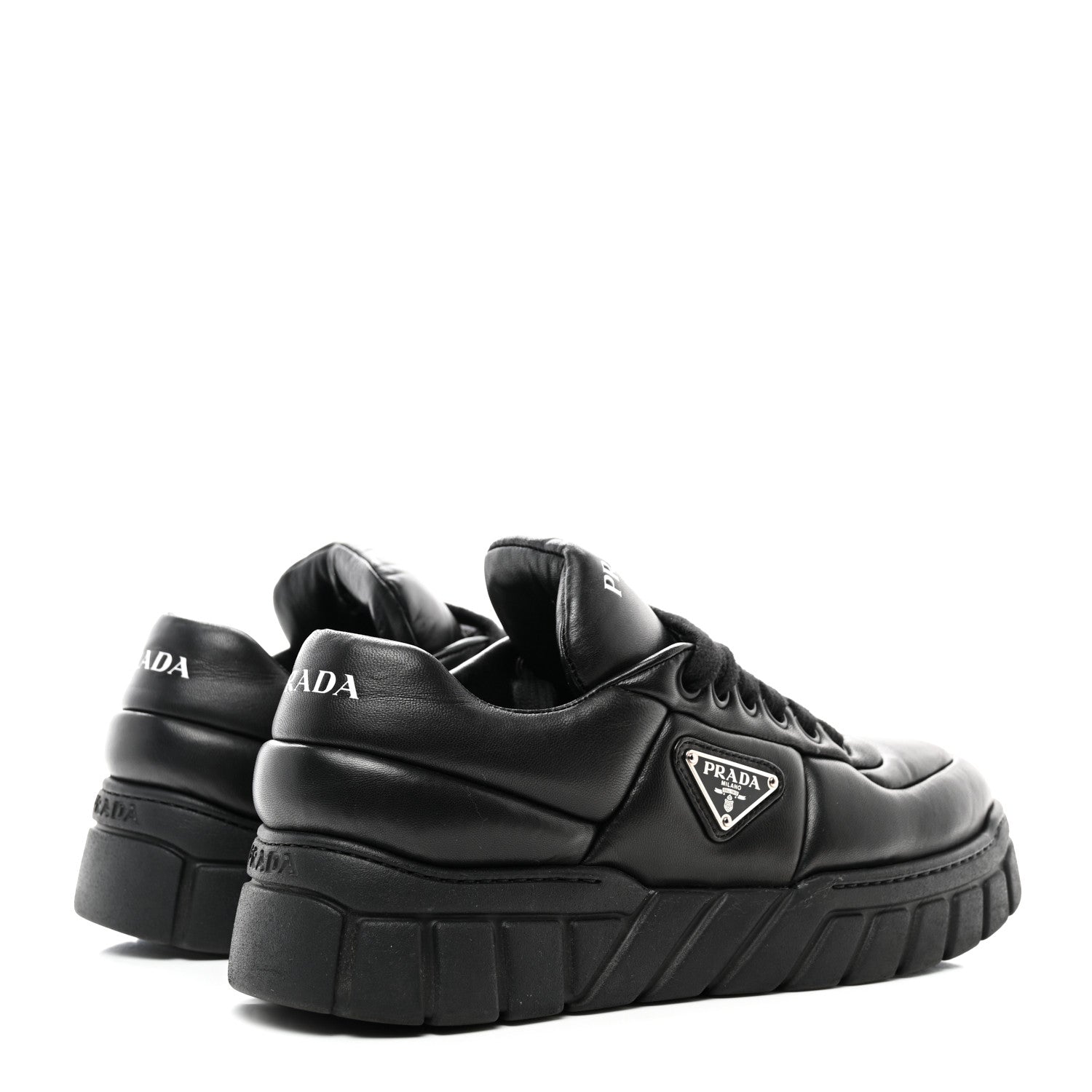 Prada Nappa Soft Metal Triangle Logo Womens Padded 30mm Sneakers 39.5 Black 4 of 15