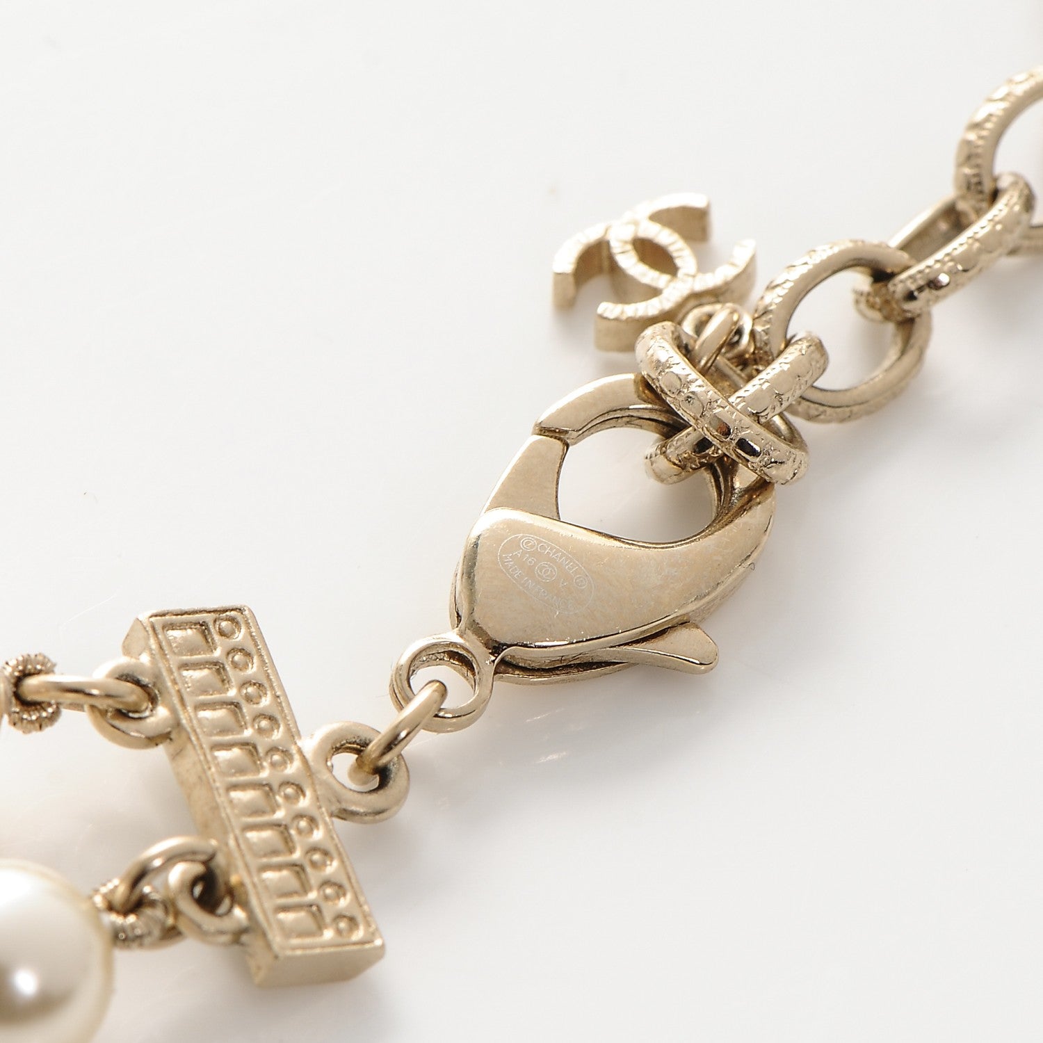 Chanel Baguette Crystal Pearl CC Double Strand Necklace Gold 4 of 4