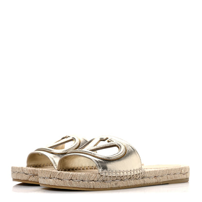 Valentino Garavani Laminated Napa Vlogo Cut Out Espadrille Flat Slide Sandals 36 Silver 4 of 10
