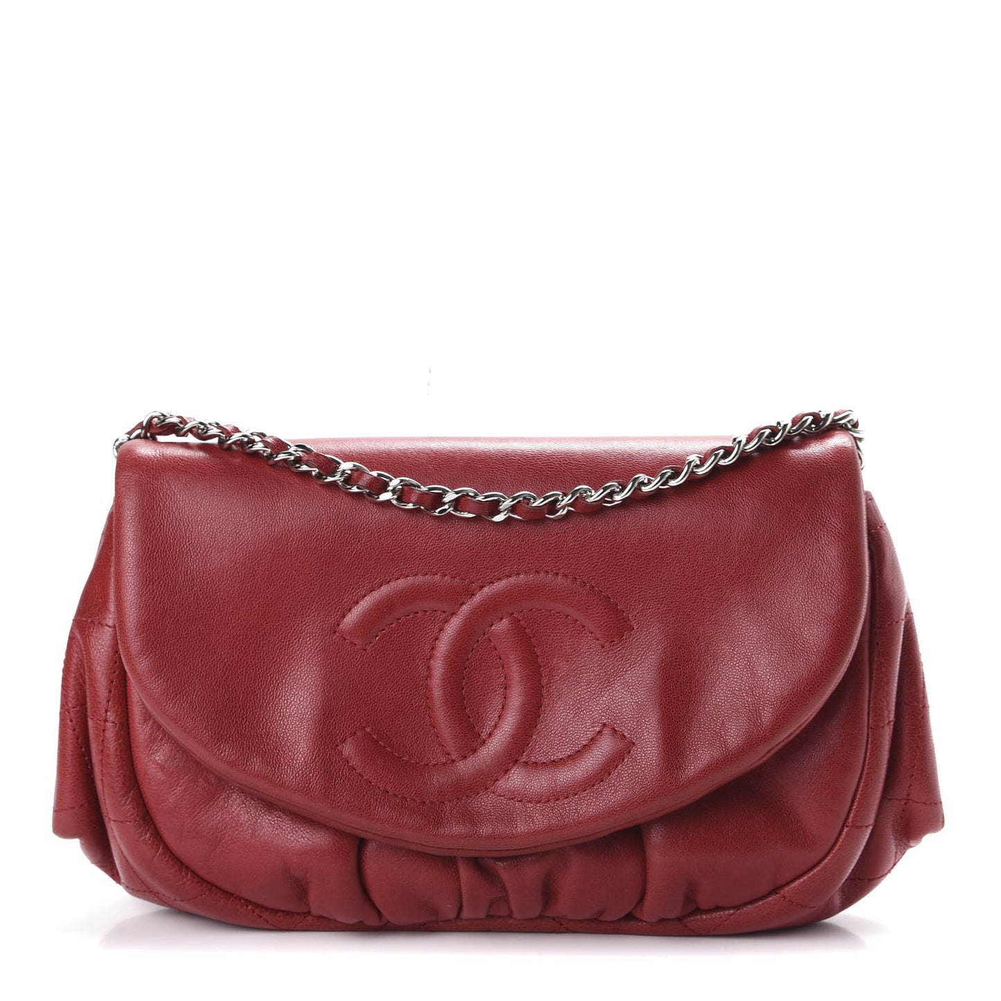 Lambskin Half Moon Wallet On Chain WOC Red