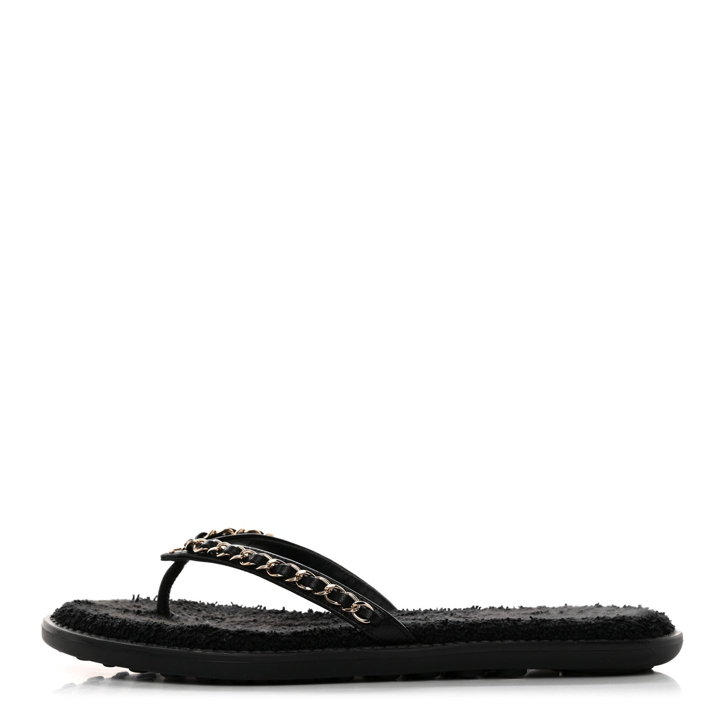 Lambskin CC Chain Thong Sandals 37 Black