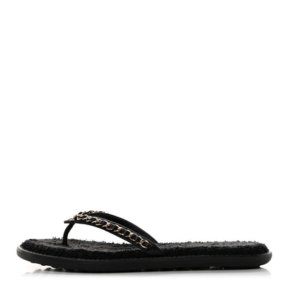 Chanel Lambskin CC Chain Thong Sandals 37 Black 1 of 8
