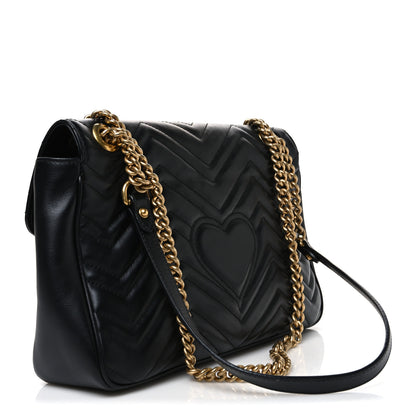 Gucci Calfskin Matelasse Medium GG Marmont Shoulder Bag Black 3 of 10