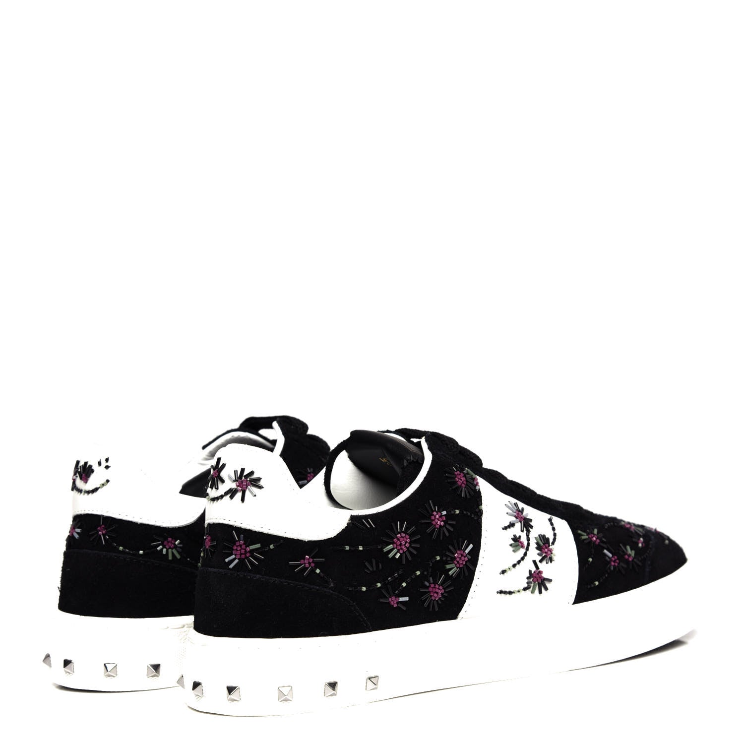 Valentino Garavani Suede Floral Beaded Flycrew Sneakers 35 Black 4 of 10