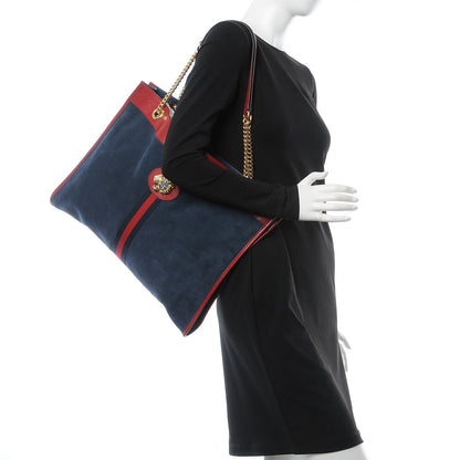 Gucci Suede Calfskin Large Rajah Chain Tote New Blue Romantic Cherry 2 of 9