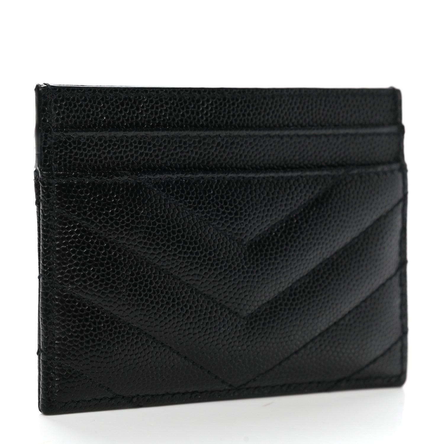 Saint Laurent Grain De Poudre Matelasse Chevron Monogram Credit Card Case Black 3 of 8