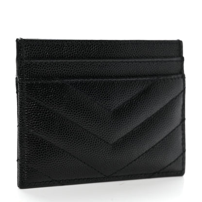 Saint Laurent Grain De Poudre Matelasse Chevron Monogram Credit Card Case Black 3 of 8