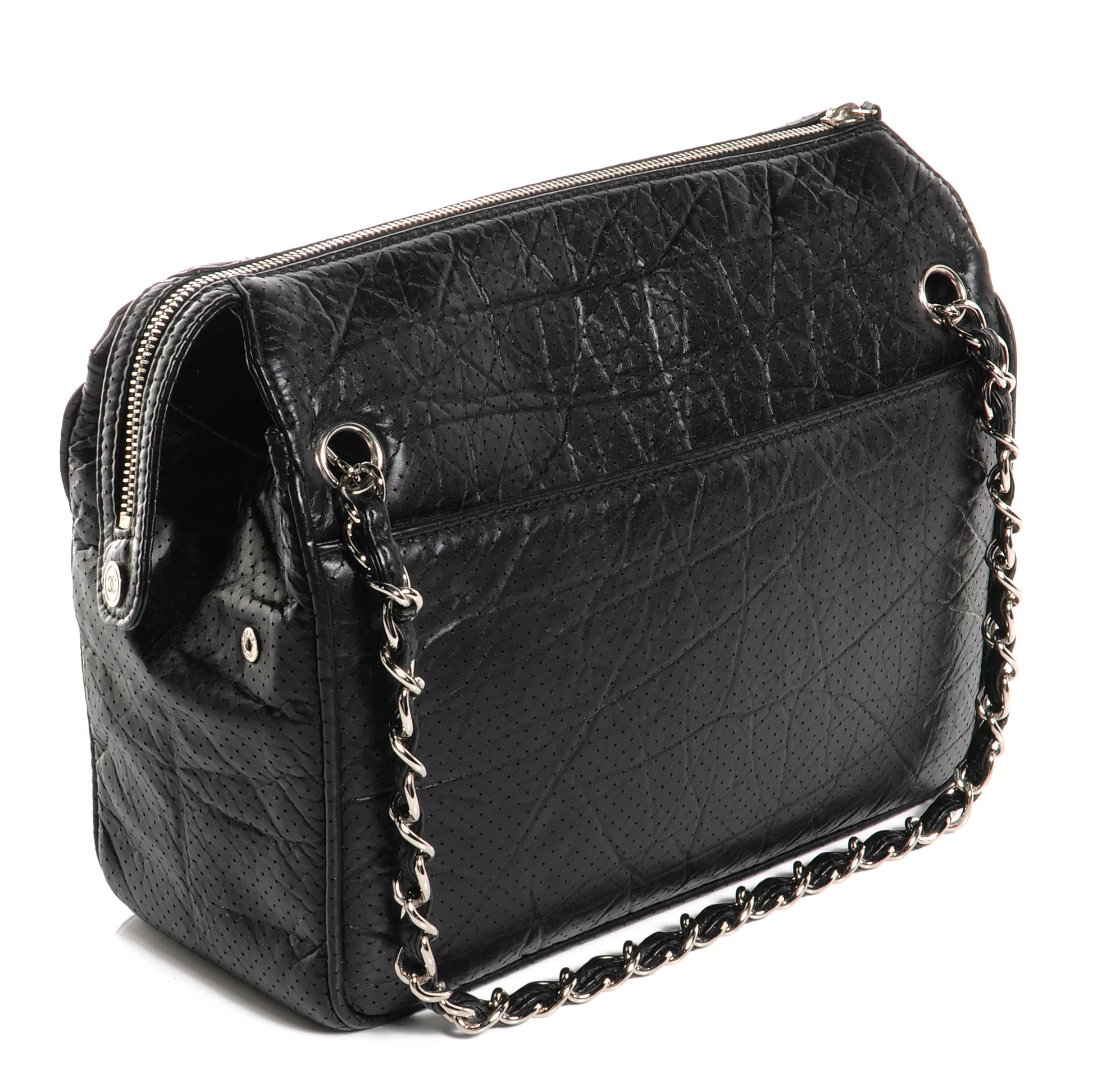 Chanel Aged Calfskin Perforated Tote Black 3 of 7