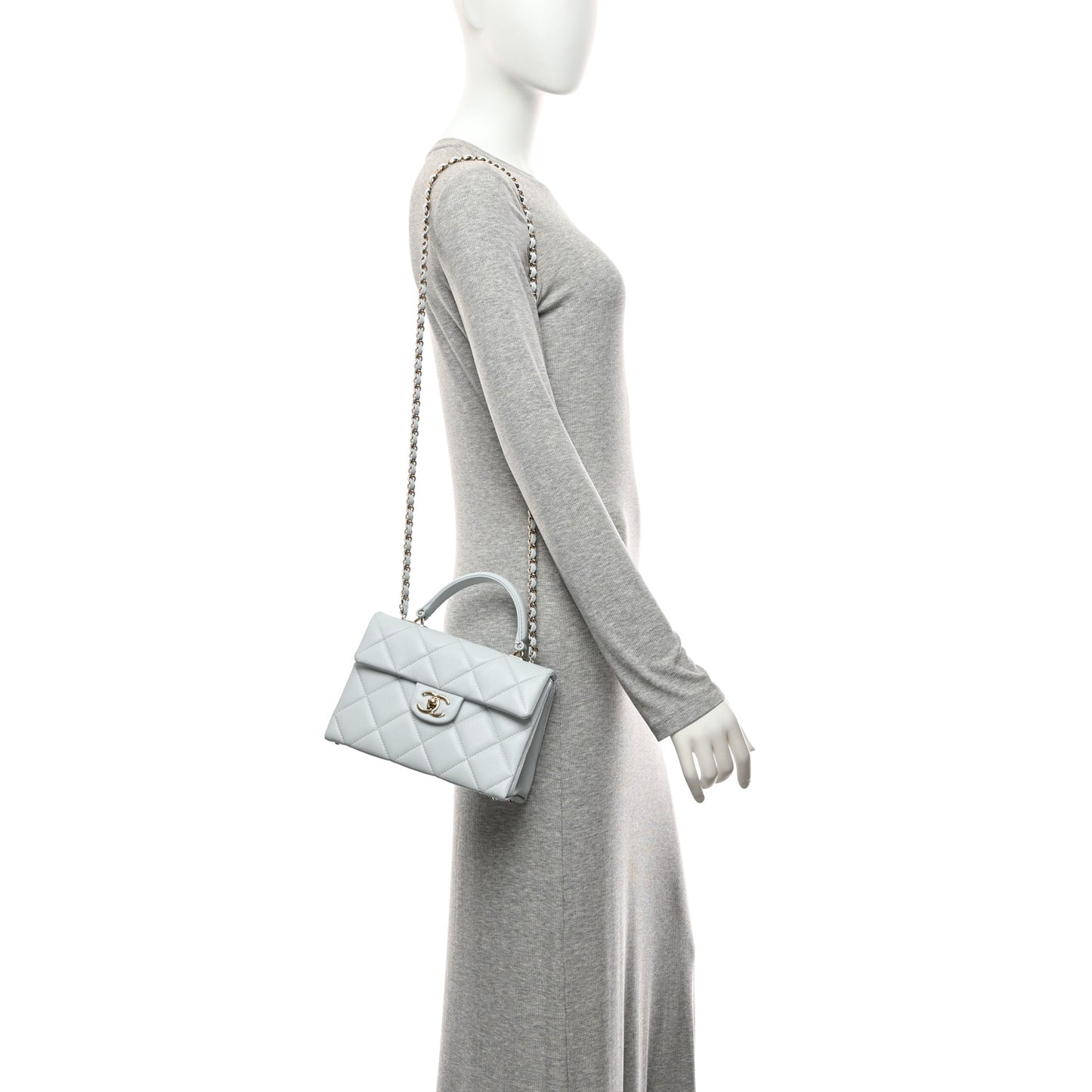 Caviar Quilted Mini Retro Twist Top Handle Flap Light Blue