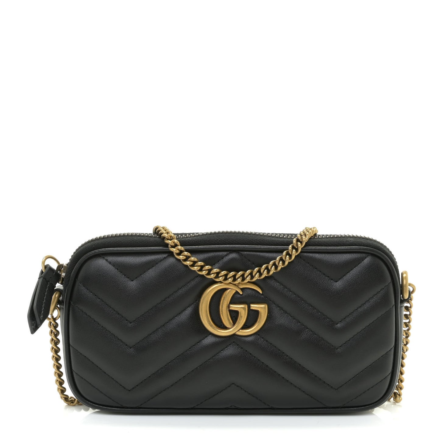 Calfskin Matelasse Mini GG Marmont Chain Crossbody Bag Black