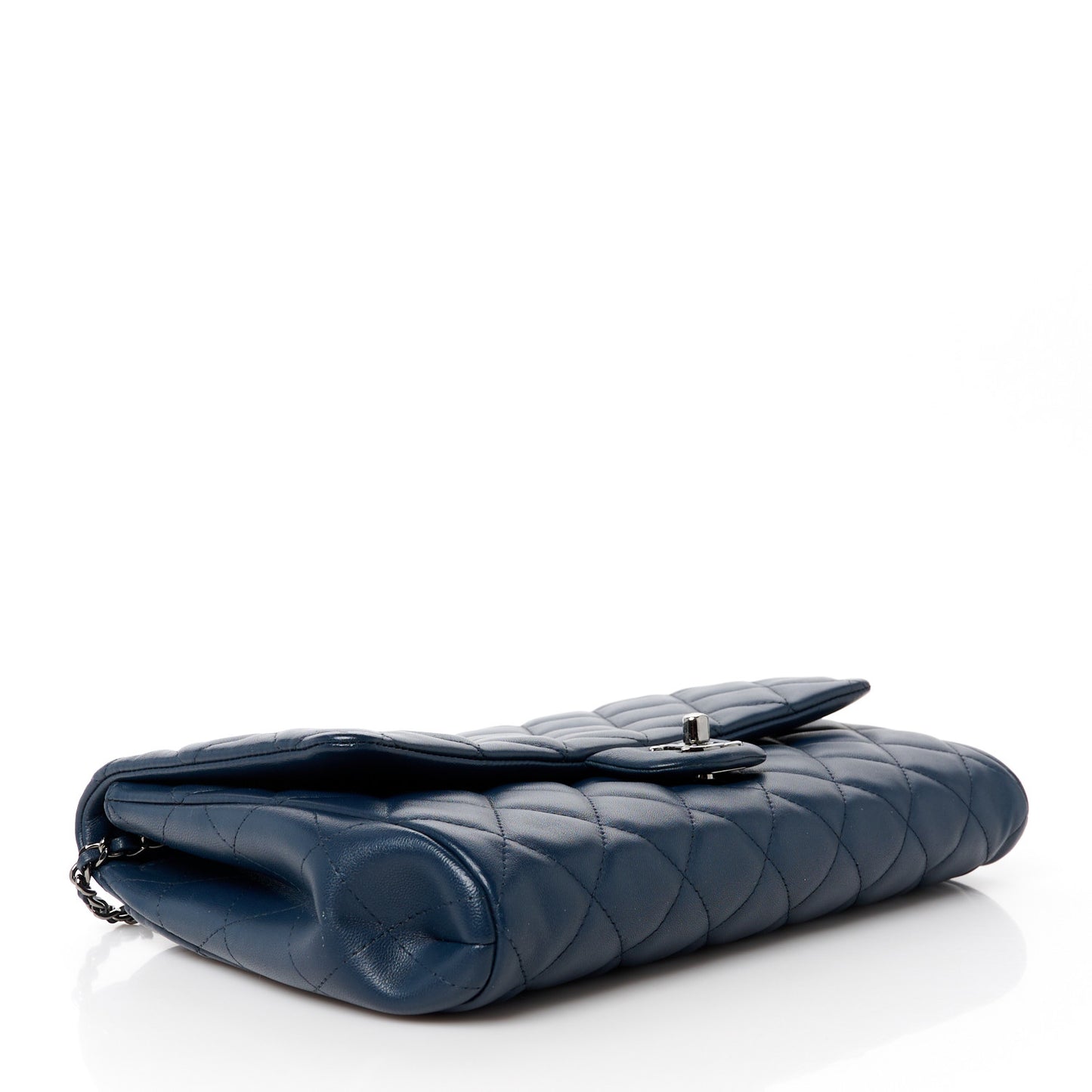 Lambskin Quilted Clutch with Chain Flap Navy