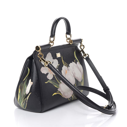 Dolce & Gabbana Dauphine Tulip Print Medium Miss Sicily Satchel Black 2 of 8