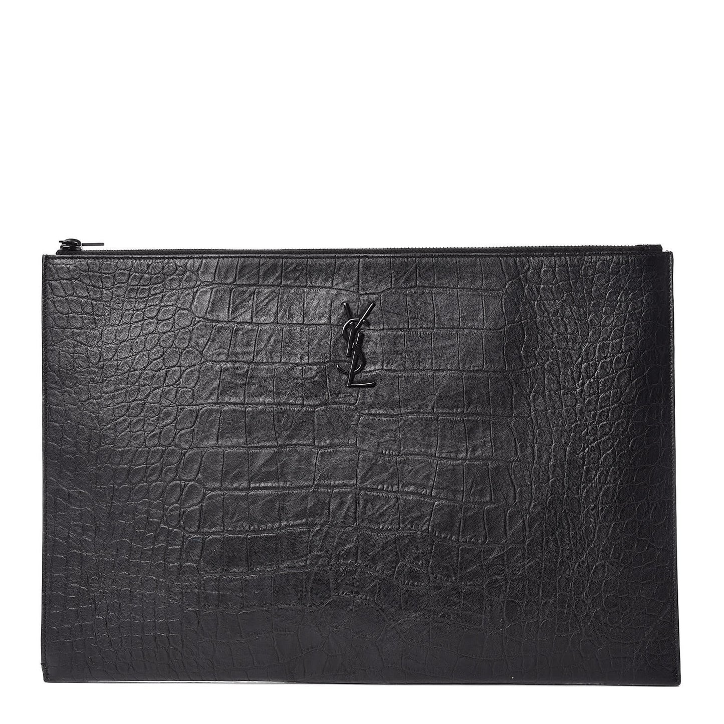 Calfskin Crocodile Embossed Monogram Document Holder Black