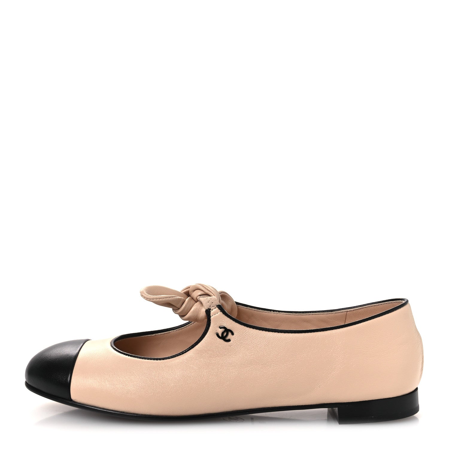 Chanel Lambskin Bow Mary Jane Flats 40 Beige Black 1 of 12