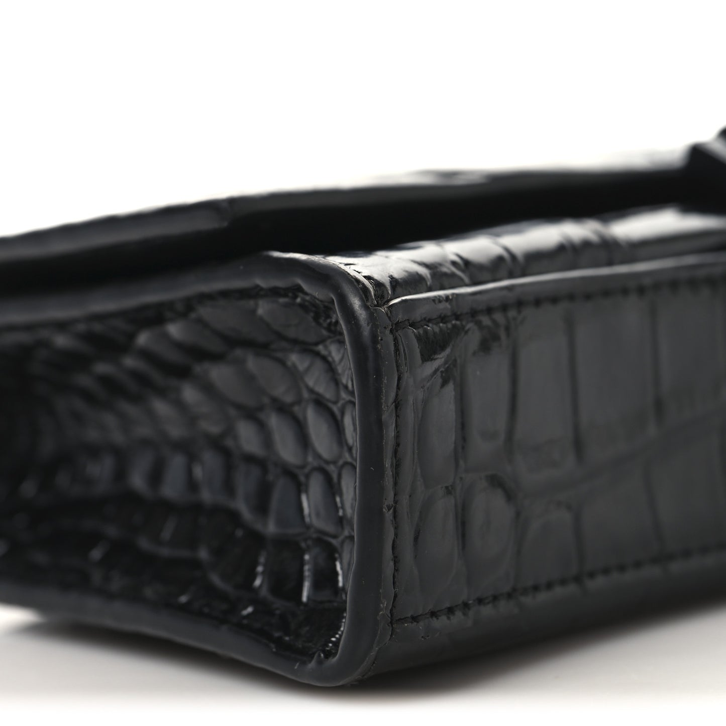 Shiny Calfskin Monochrome Crocodile Embossed Small Hourglass Evening Chain Bag Black