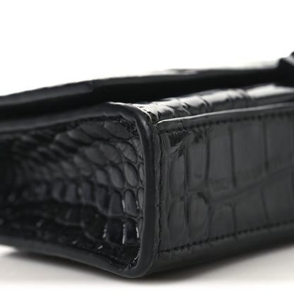 Balenciaga Shiny Calfskin Monochrome Crocodile Embossed Small Hourglass Evening Chain Bag Black 8 of 9