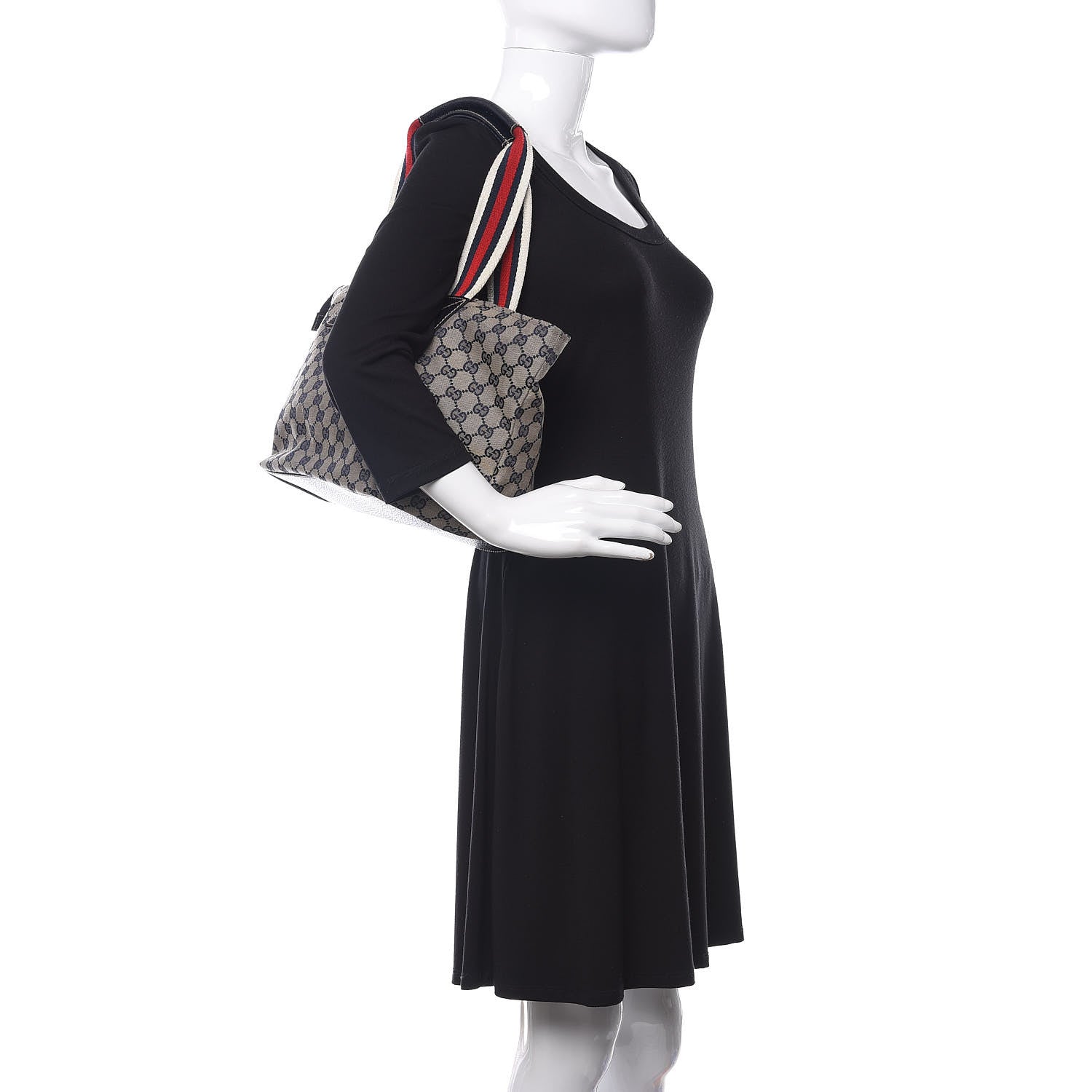 Gucci GG Monogram Medium Web Handle Bucket Tote Navy Blue 2 of 10