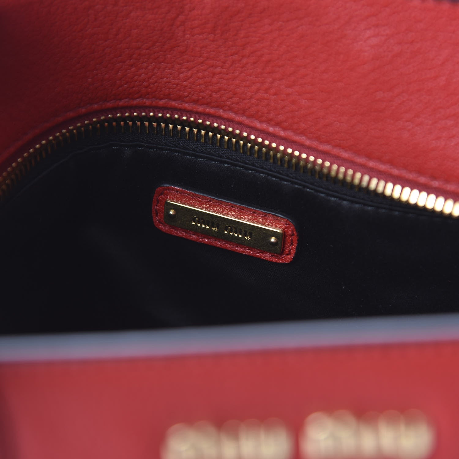 Miu Miu Goatskin Madras Zip Tote Red 8 of 12