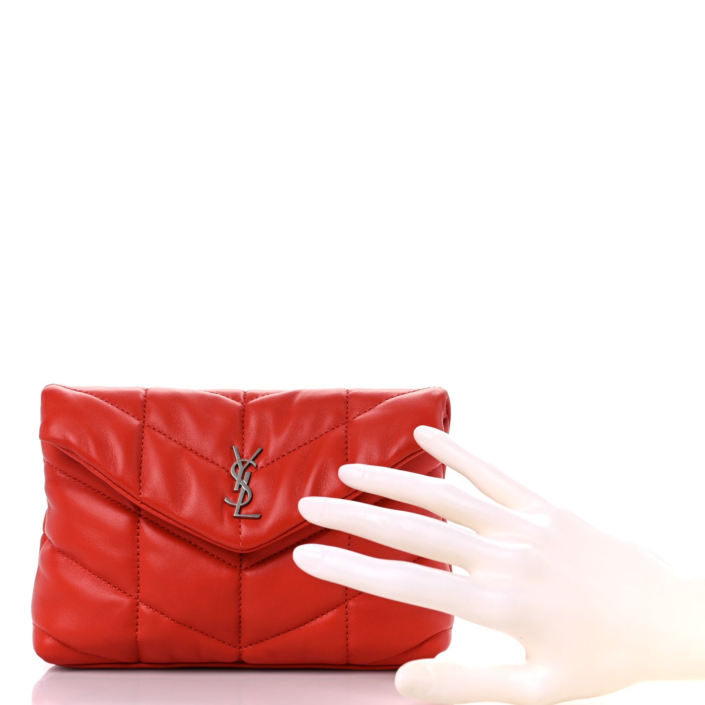 Lambskin Monogram Loulou Puffer Pouch Clutch Coral