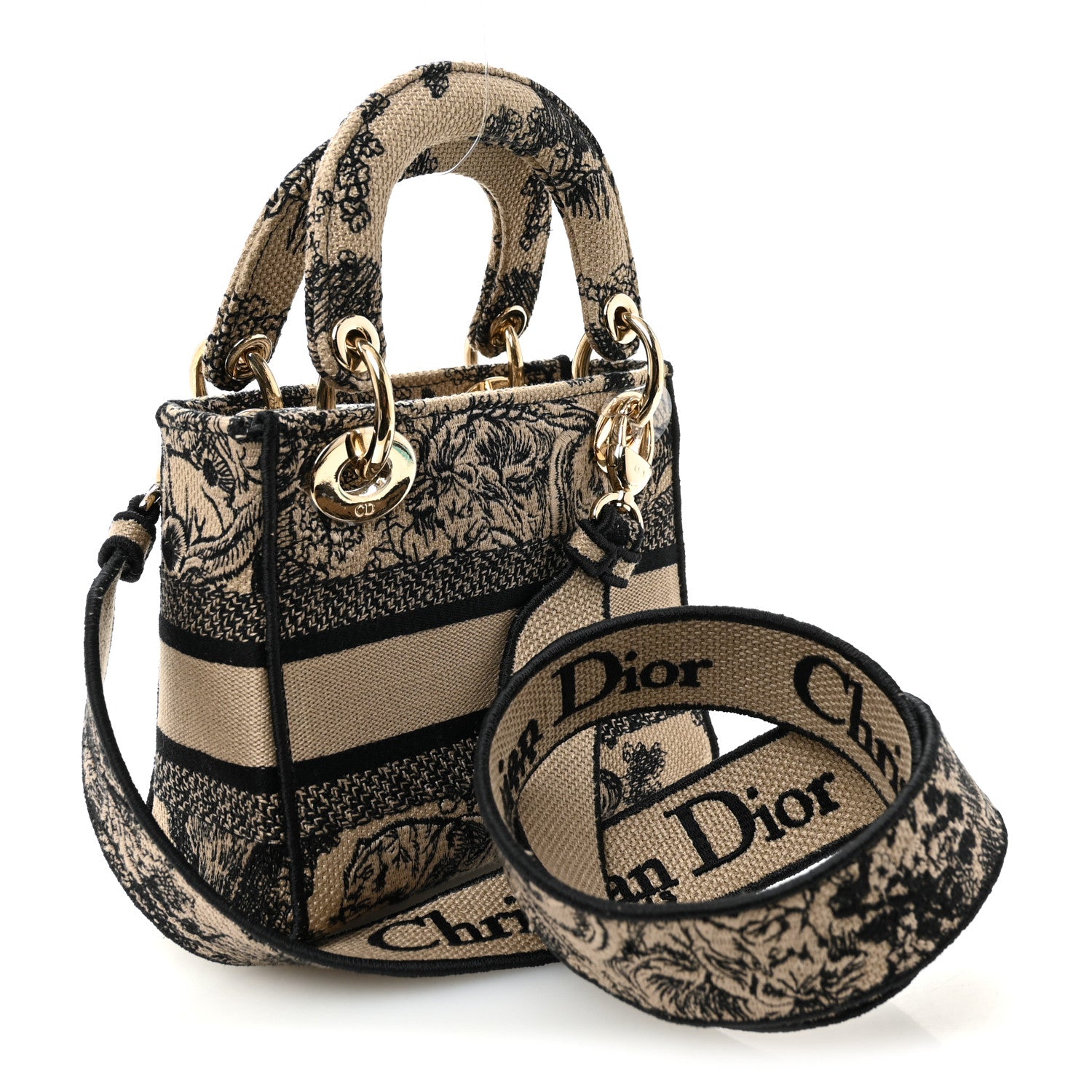 Christian Dior Canvas Toile De Jouy Embroidered Mini Lady D-Lite Brown Multicolor 3 of 11