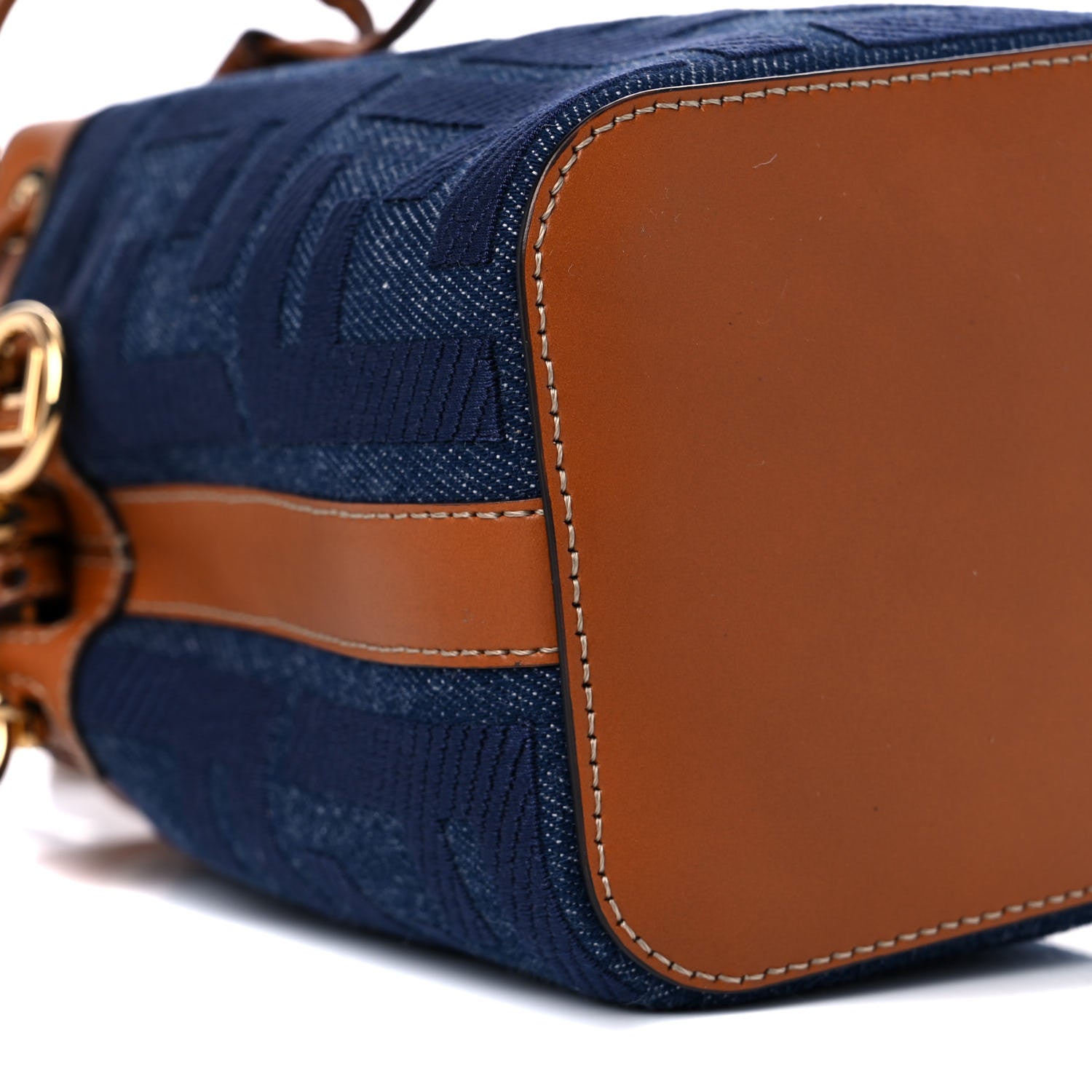 Fendi Denim Vitello King F is Fendi FF Embroidered Mini Mon Tresor Bucket Bag Blue Cuoio 9 of 10