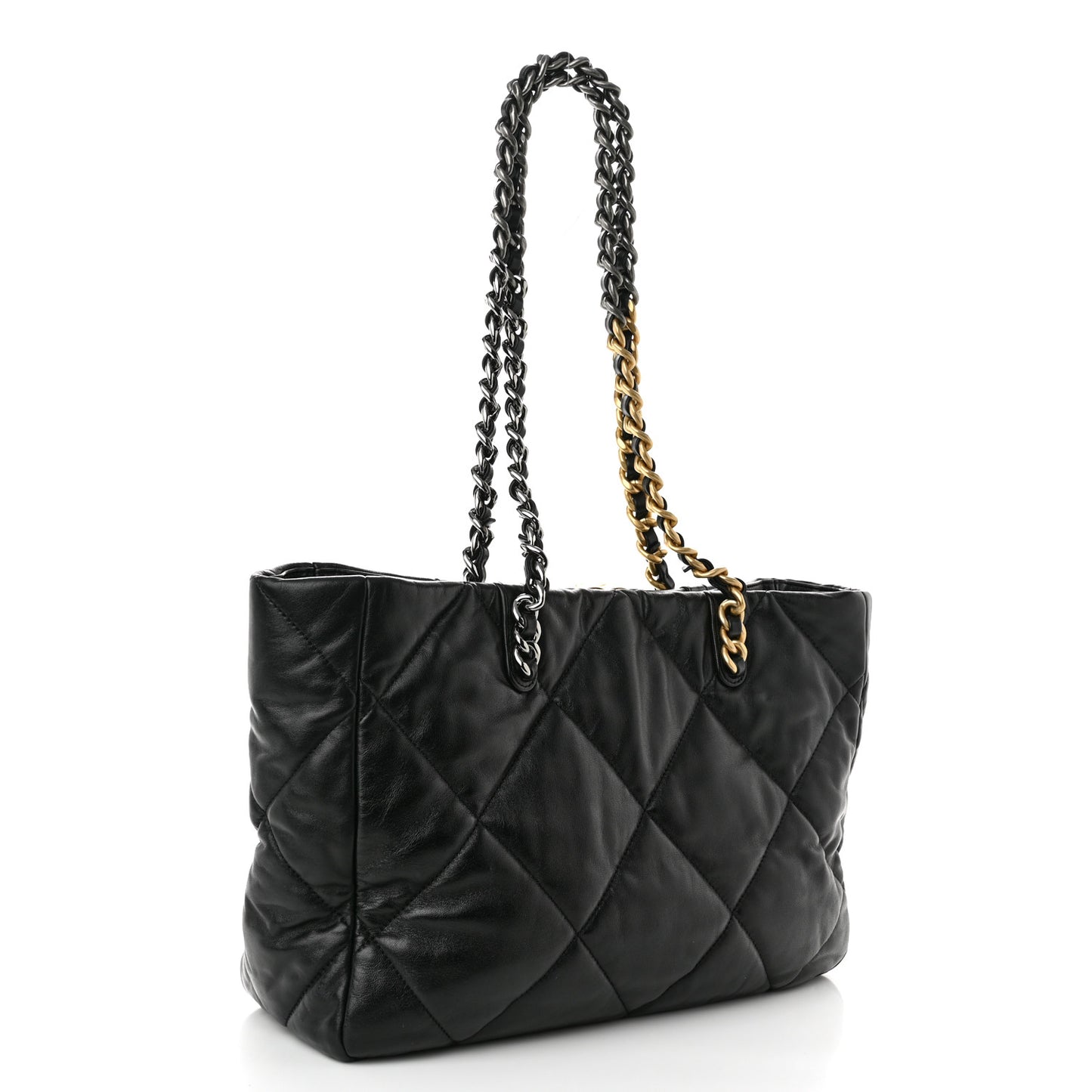 Lambskin Quilted Chanel 19 East West Shopping Bag Black