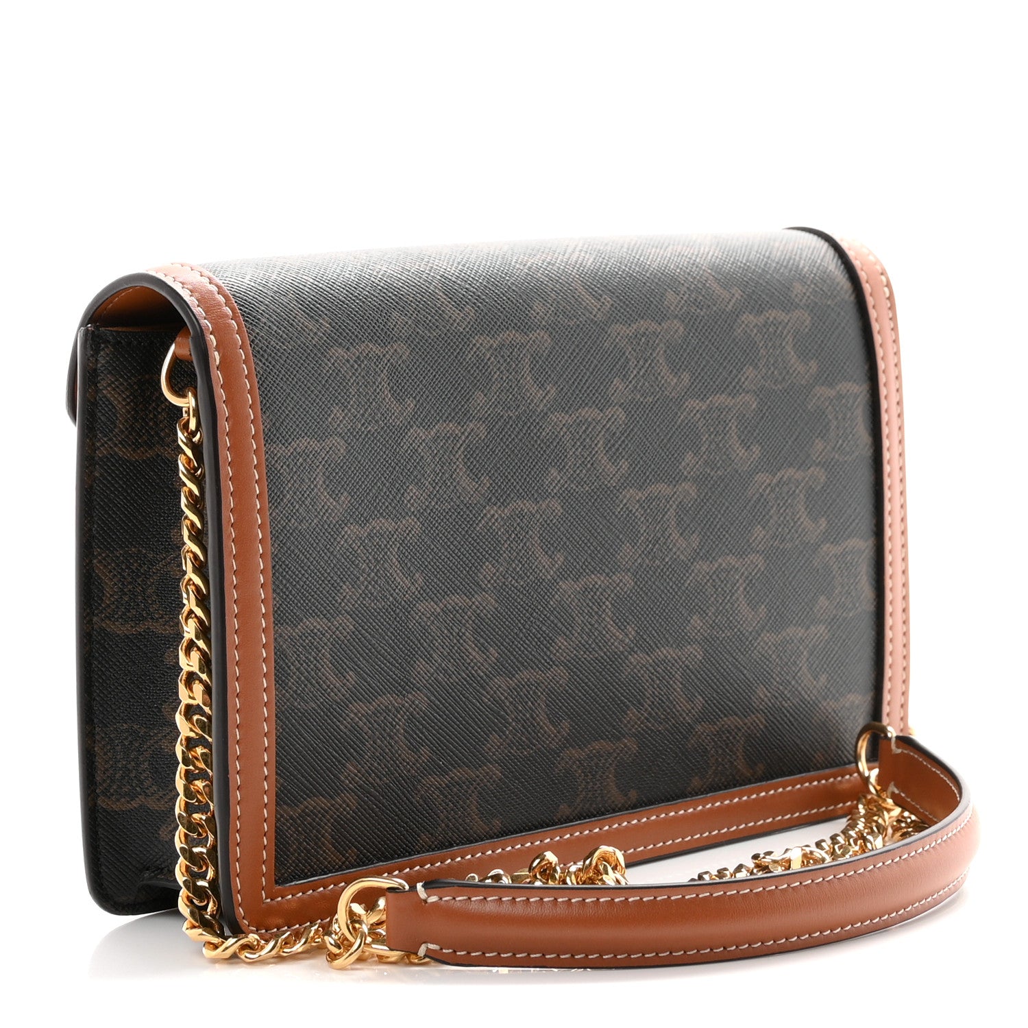 Celine Triomphe Canvas Calfskin Margo Wallet on Chain Tan 2 of 10