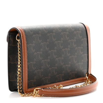 Celine Triomphe Canvas Calfskin Margo Wallet on Chain Tan 2 of 10