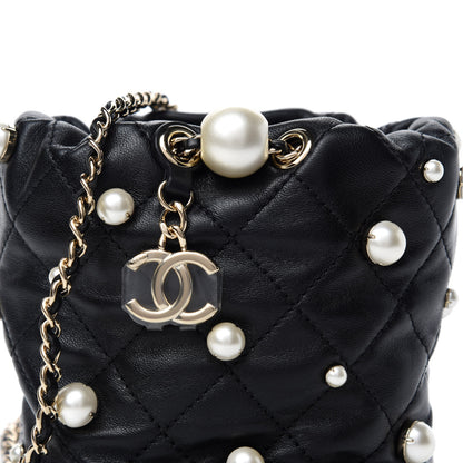 Chanel Lambskin Quilted Pearl Mini About Pearls Drawstring Bag Black 10 of 10