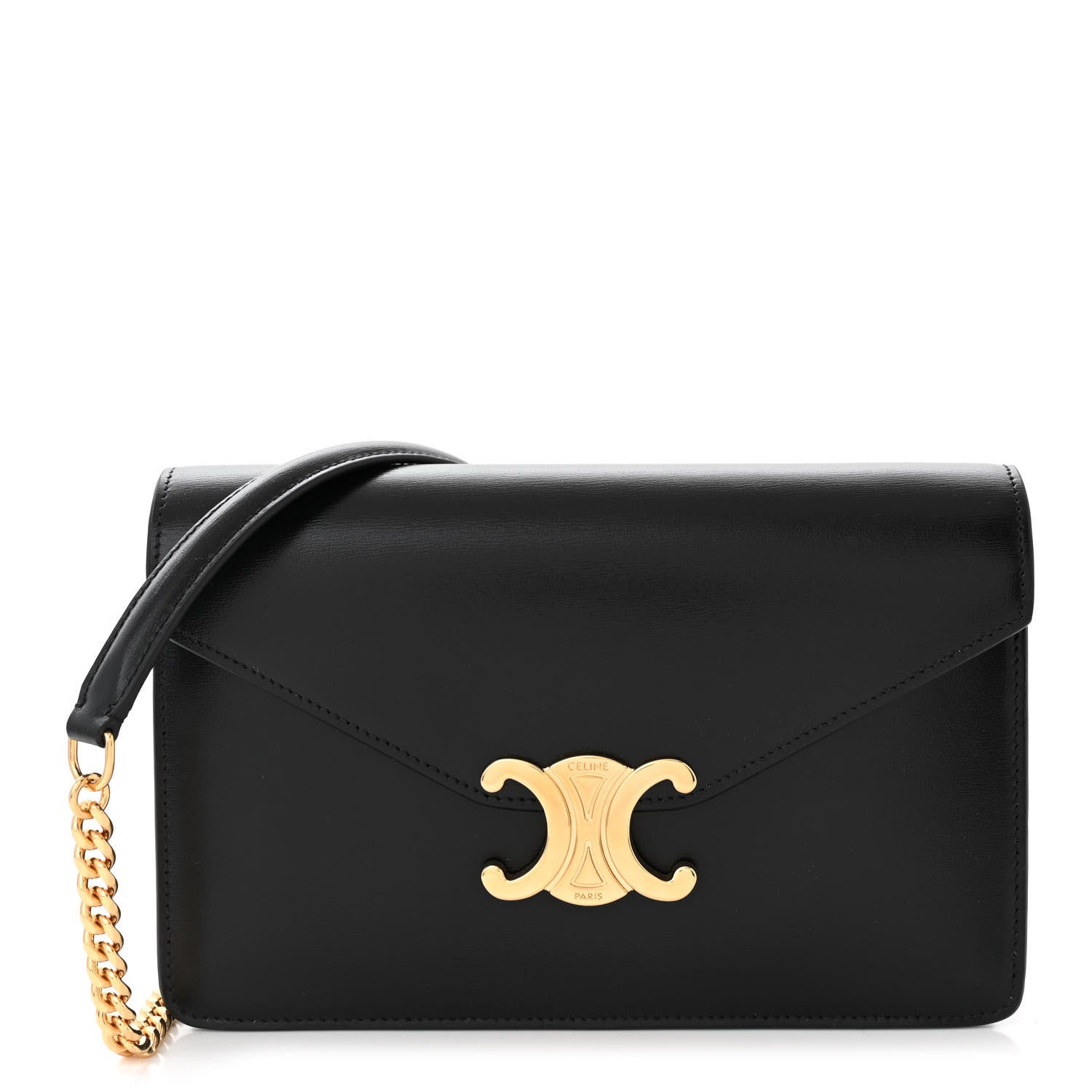 Celine Shiny Calfskin Triomphe Margo Wallet on Chain Black 1 of 11
