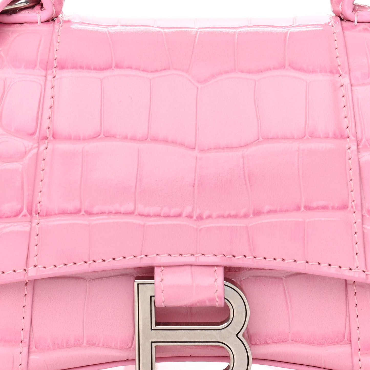 Shiny Calfskin Crocodile Embossed Hourglass Top Handle Bag XS Pink
