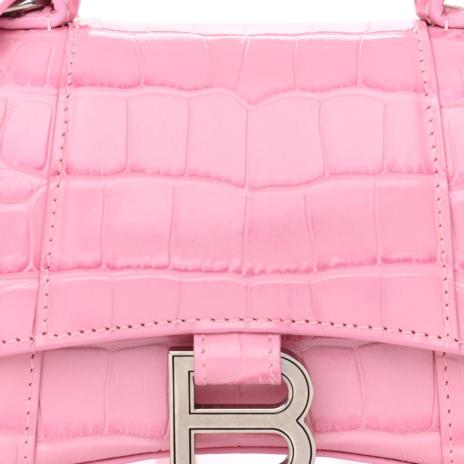 Balenciaga Shiny Calfskin Crocodile Embossed Hourglass Top Handle Bag XS Pink 9 of 11