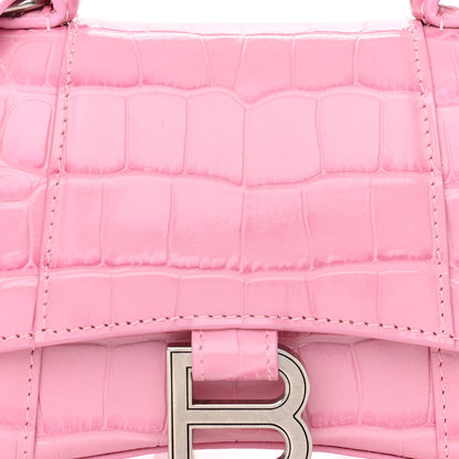 Balenciaga Shiny Calfskin Crocodile Embossed Hourglass Top Handle Bag XS Pink 9 of 11