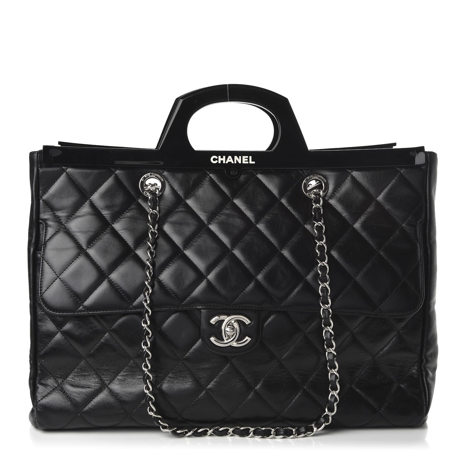 Chanel Glazed Calfskin Quilted Large CC Delivery Tote Black 1 of 16