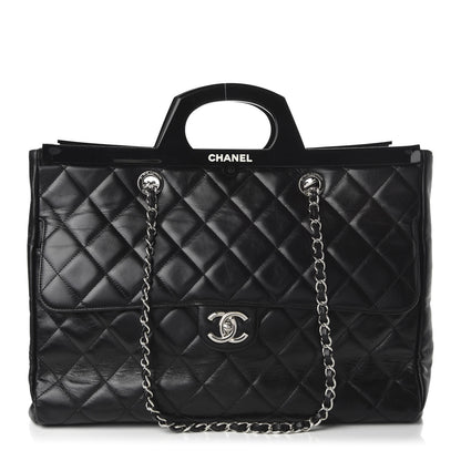 Chanel Glazed Calfskin Quilted Large CC Delivery Tote Black 1 of 16