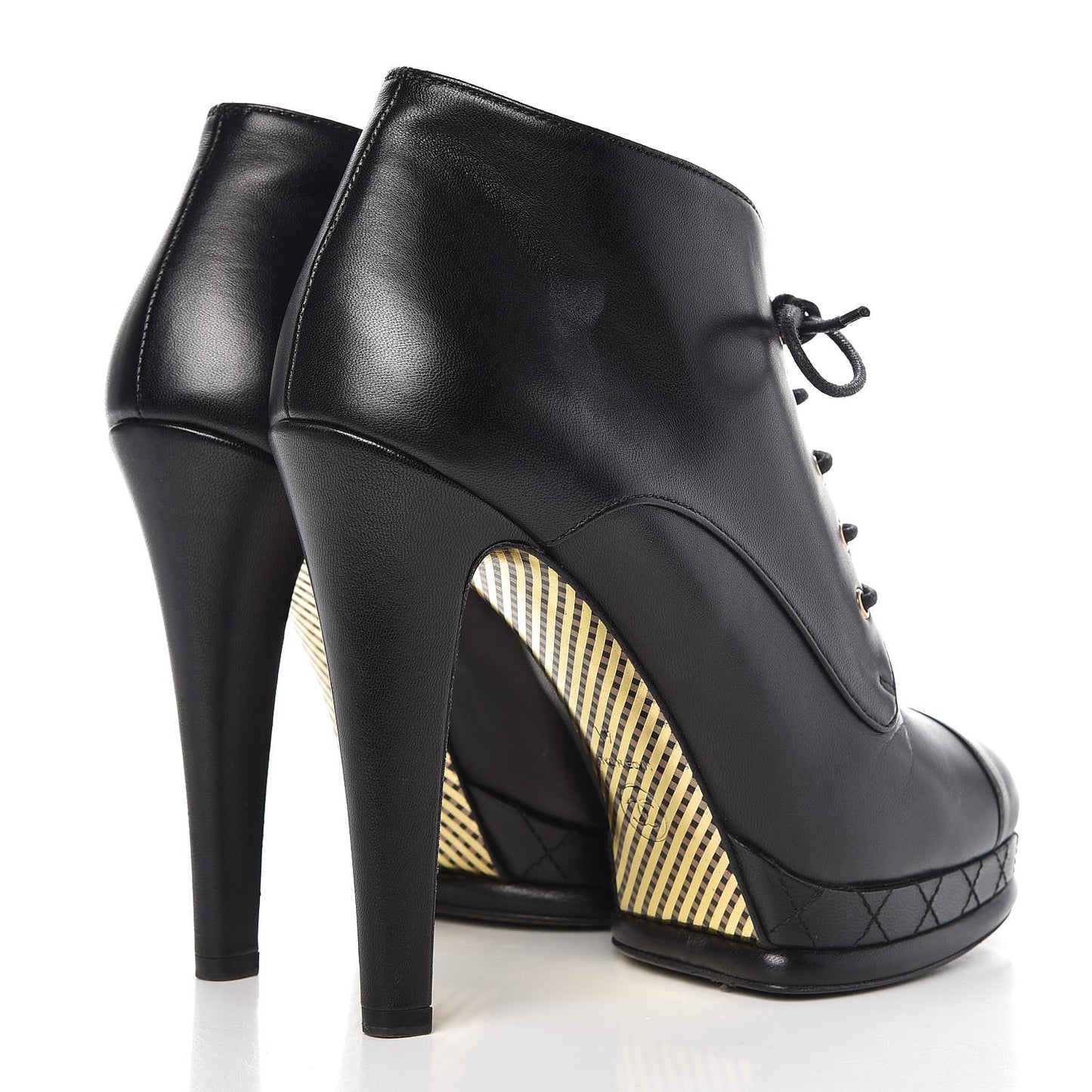 Lambskin CC Cap Toe Platform Short Boots 41 Black