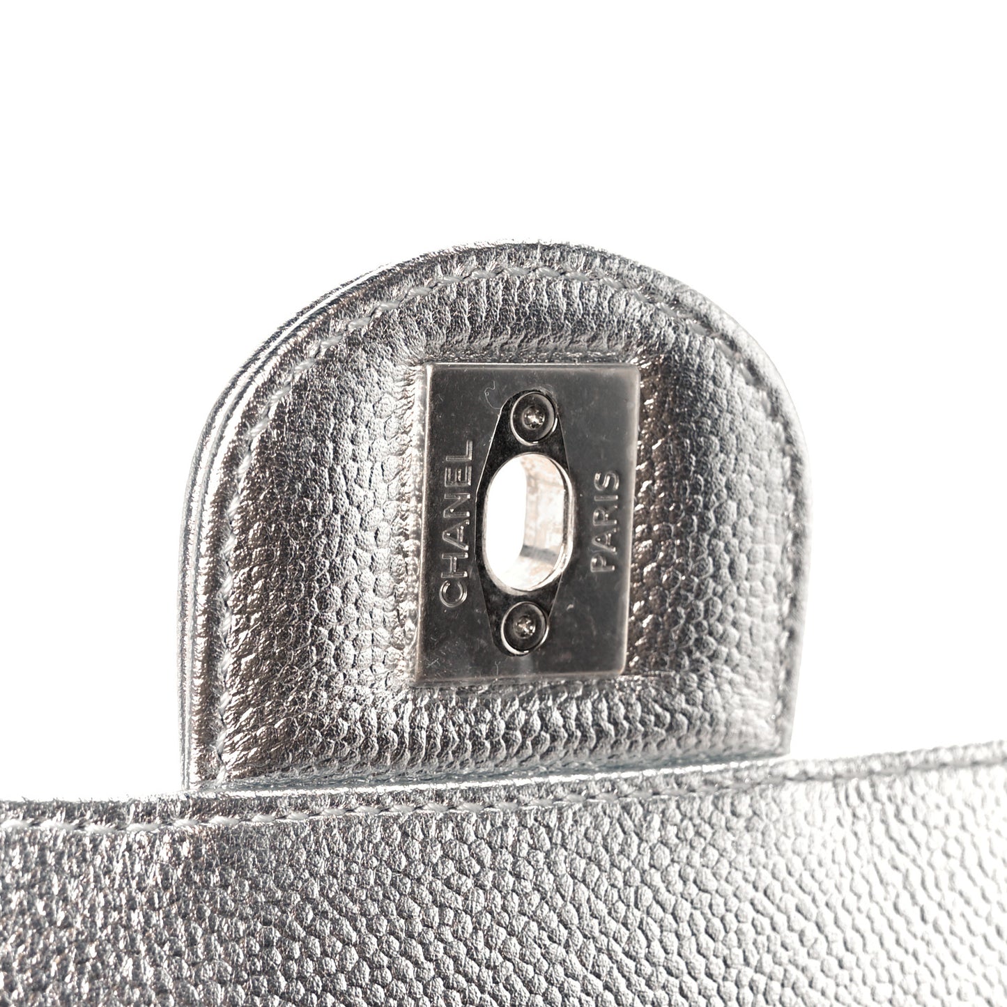 Metallic Caviar Quilted Mini Rectangular CC Slide Flap Silver