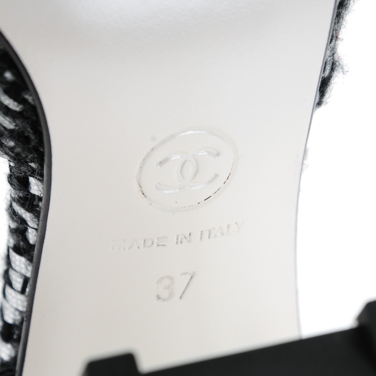 Chanel Tweed Grosgrain Chain T-Strap Pumps 37 Black Silver 6 of 8