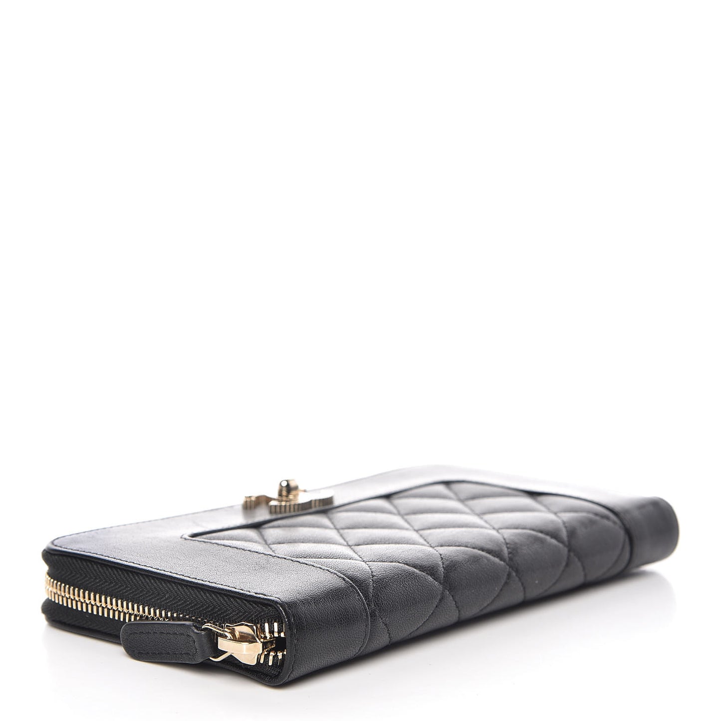 Sheepskin Quilted Large Gusset Mademoiselle Vintage Zip Around Wallet Black