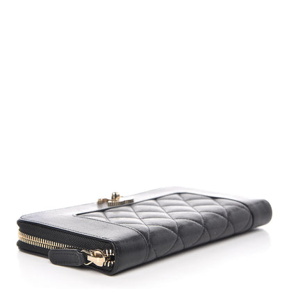 Chanel Sheepskin Quilted Large Gusset Mademoiselle Vintage Zip Around Wallet Black 4 of 12