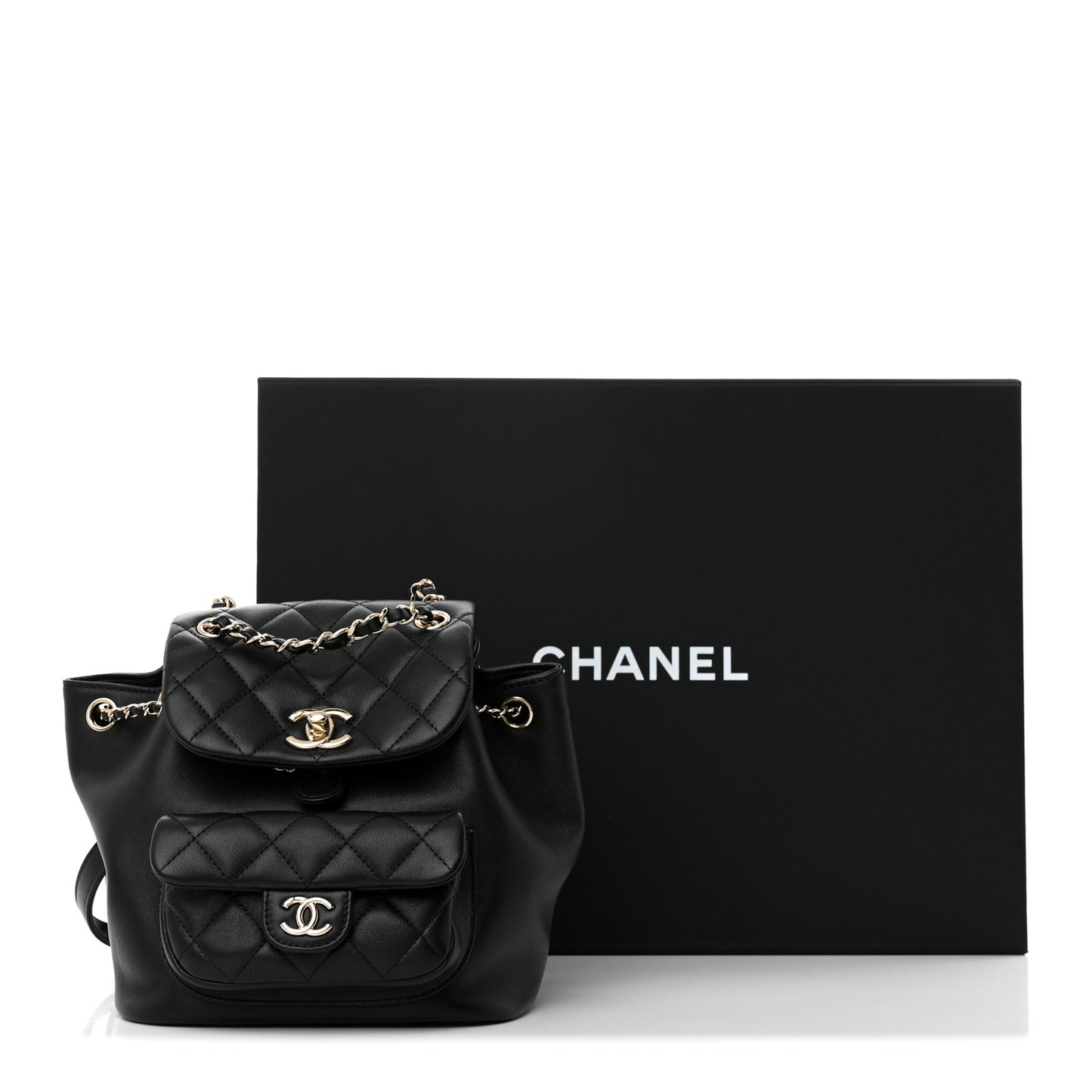 Lambskin Quilted Small Duma Drawstring Backpack Black