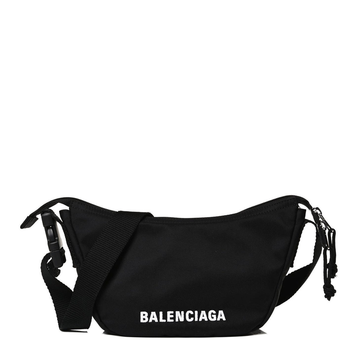 Recycled Sport Nylon Logo Embroidered Wheel Sling Bag Black White