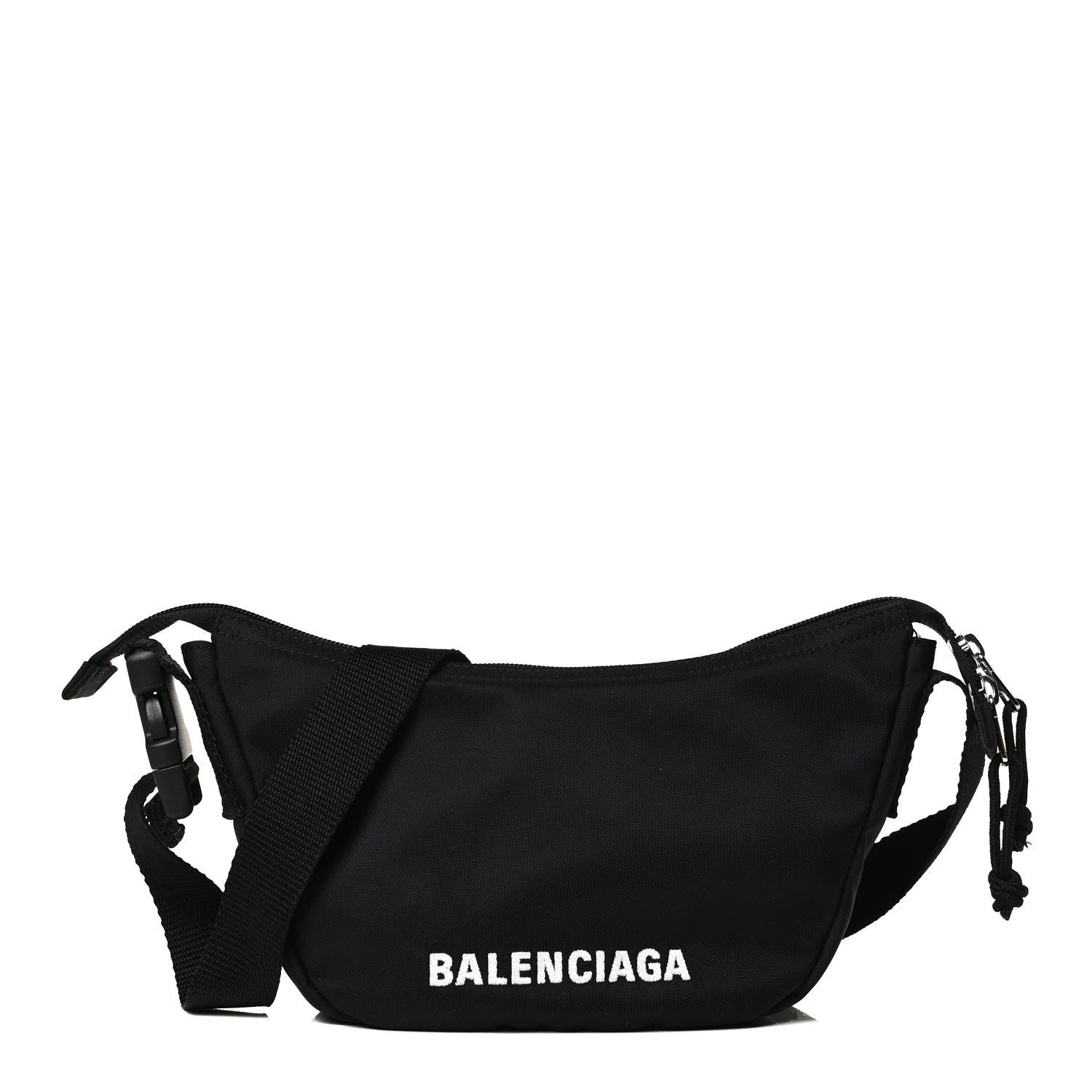 Balenciaga Recycled Sport Nylon Logo Embroidered Wheel Sling Bag Black White 1 of 10