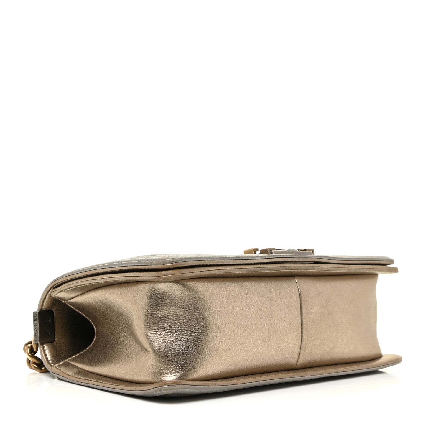 Metallic Calfskin Quilted Medium Boy Flap Khaki