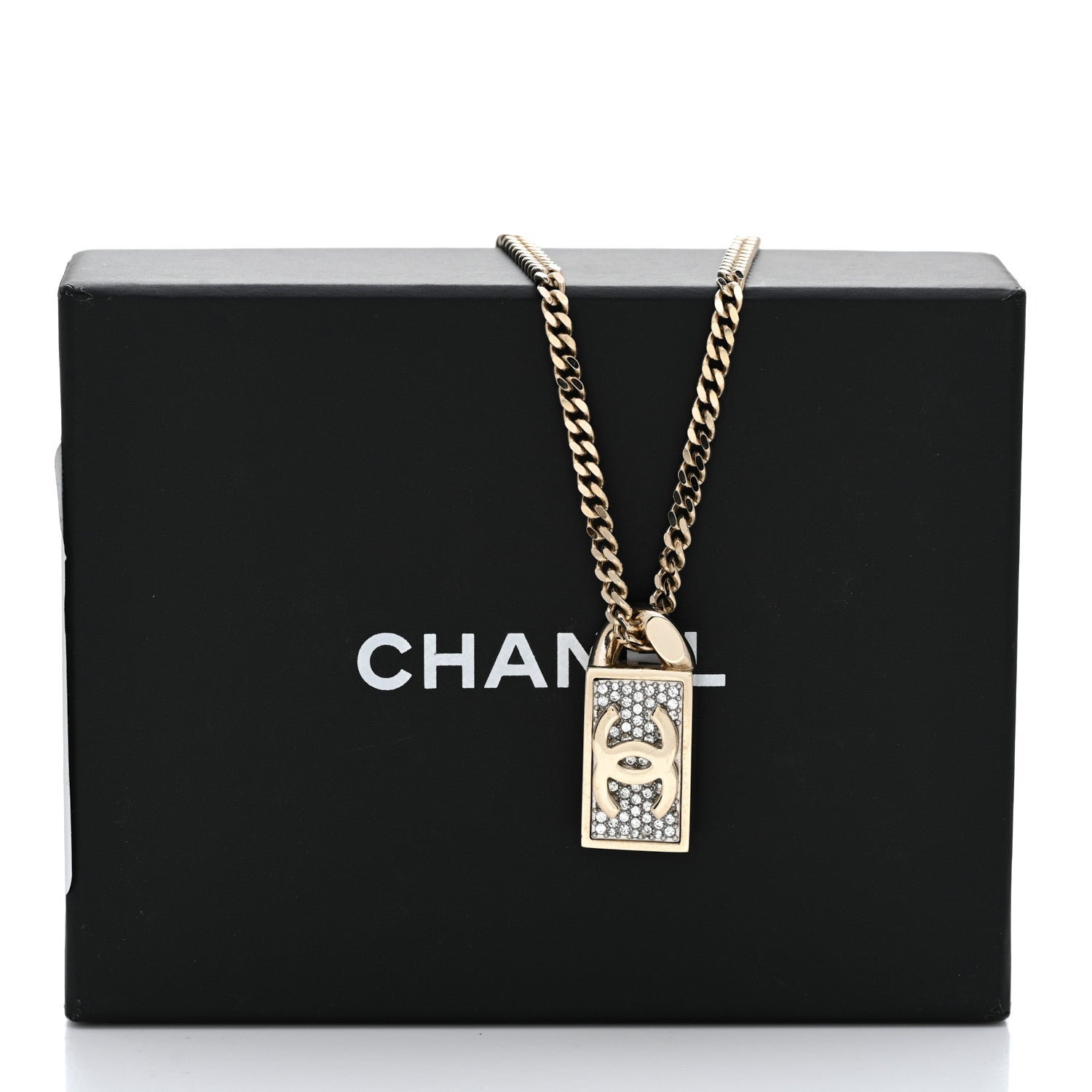 Chanel Crystal Dog Tag Chain Necklace Gold 7 of 7
