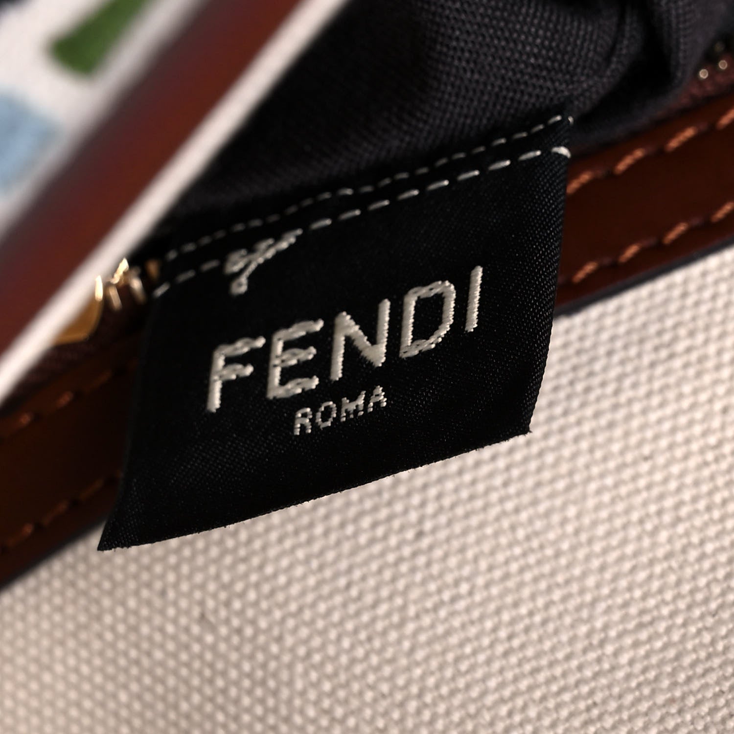Fendi X SARA COLEMAN Canvas Vitello King Seta FF Fish Eye Embroidered Baguette Grezzo Multicolor Ghianda 8 of 13