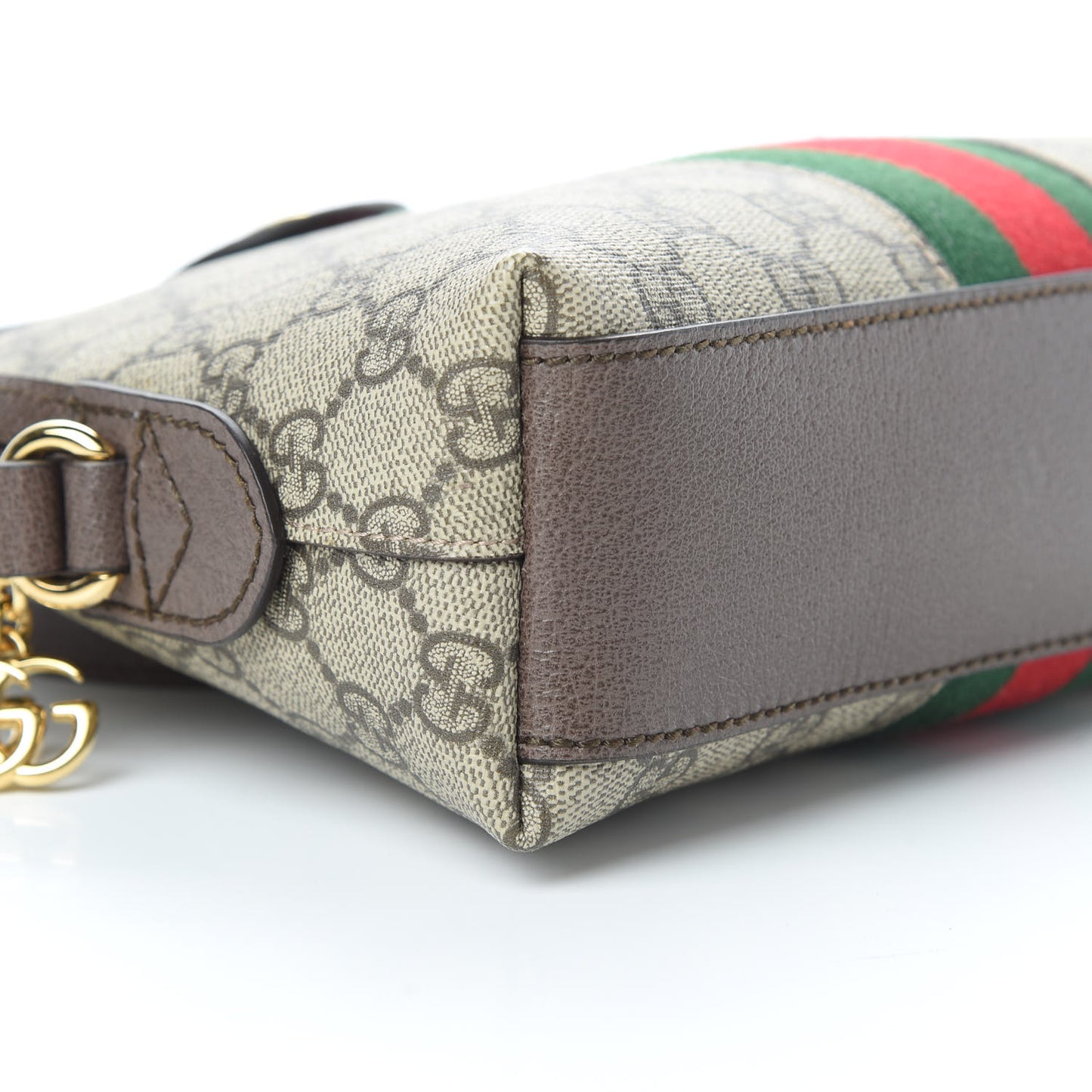 GG Supreme Monogram Textured Dollar Calfskin Web Small Ophidia Dome Shoulder Bag Beige Ebony New Acero
