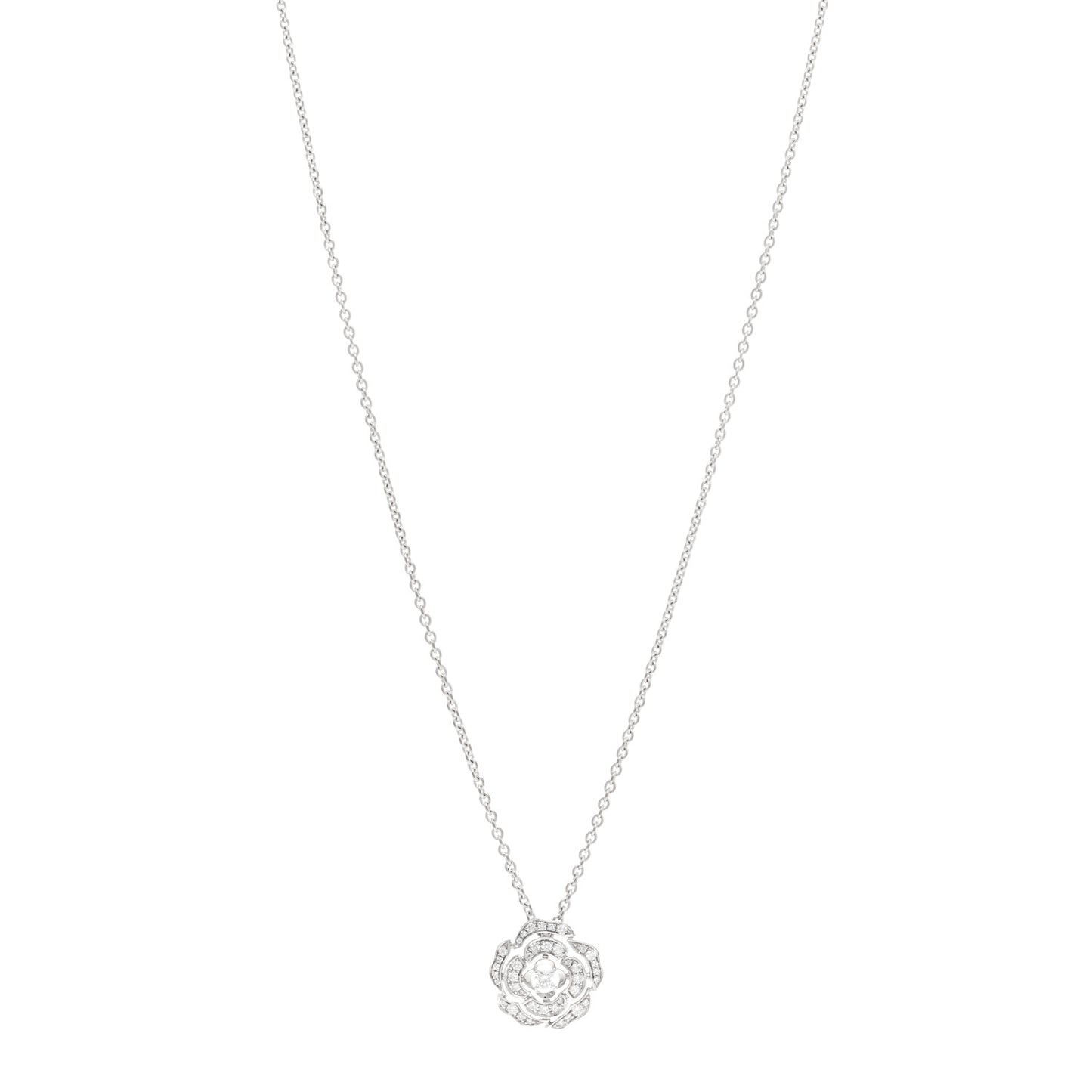 18K White Gold Diamond Bouton de Camelia Pendant Necklace
